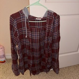 Maroon Plaid Long sleeve with Hood